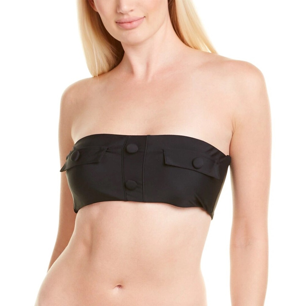 Devon Windsor Georgia Top Black Bandeau Bikini Swim Top Button Pocket Size M